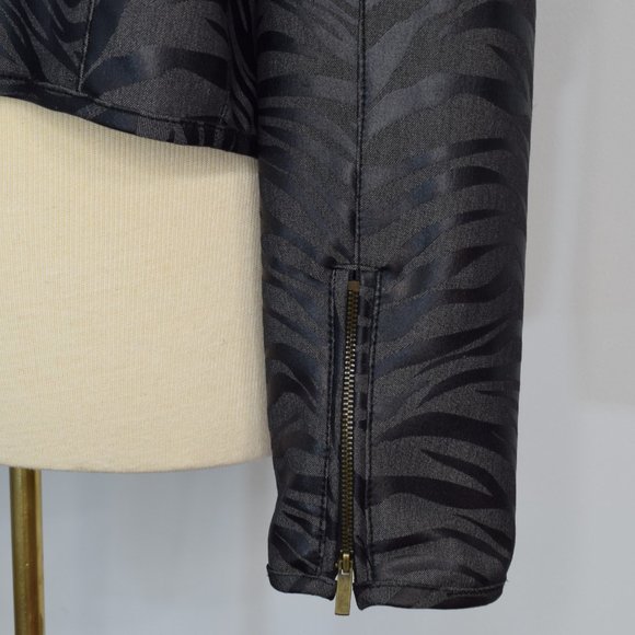Kenneth Cole Blk Zebra Moto Stretch Denim Jacket L - Picture 10 of 13